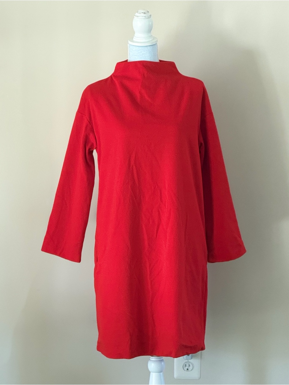 Vibrant Red Long Sleeve Shift Dress